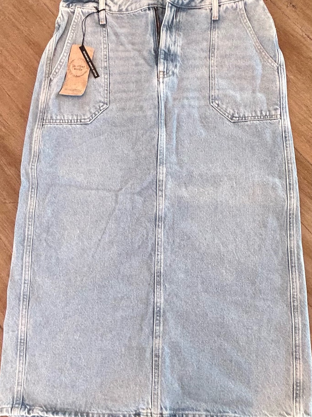River Island Light Blue Denim Skirt with Tag Detail